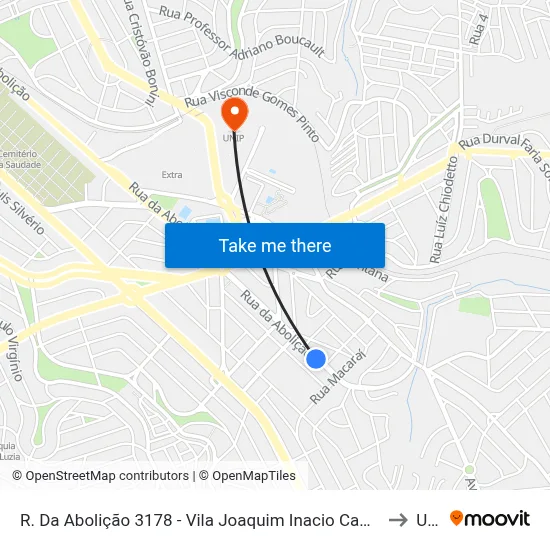 R. Da Abolição 3178 - Vila Joaquim Inacio Campinas - SP Brasil to Unip map