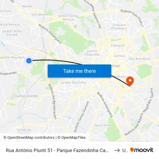 Rua Antônio Piunti 51 - Parque Fazendinha Campinas - SP República Federativa Do Brasil to Unip map