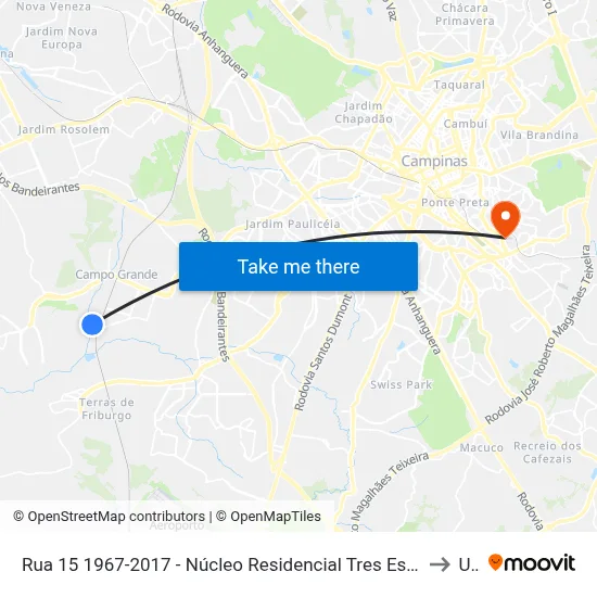 Rua 15 1967-2017 - Núcleo Residencial Tres Estrelas Campinas - SP 13059-502 Brasil to Unip map