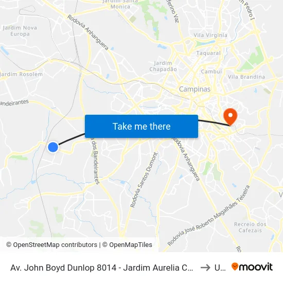 Av. John Boyd Dunlop 8014 - Jardim Aurelia Campinas - SP Brasil to Unip map