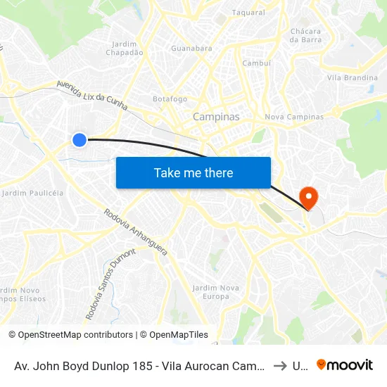 Av. John Boyd Dunlop 185 - Vila Aurocan Campinas - SP Brasil to Unip map