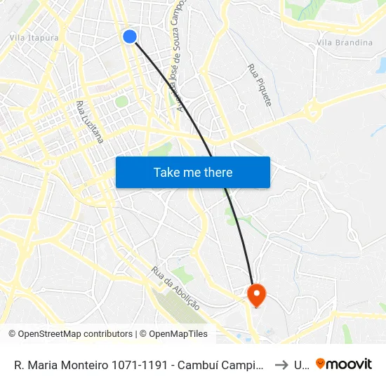 R. Maria Monteiro 1071-1191 - Cambuí Campinas - SP 13025-151 Brasil to Unip map