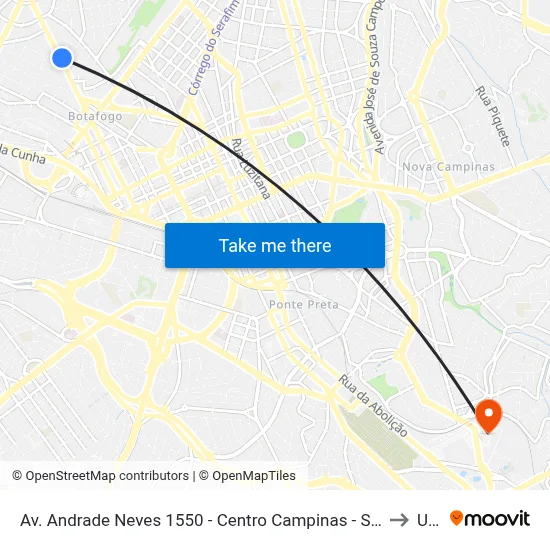 Av. Andrade Neves 1550 - Centro Campinas - SP 13013-161 Brasil to Unip map