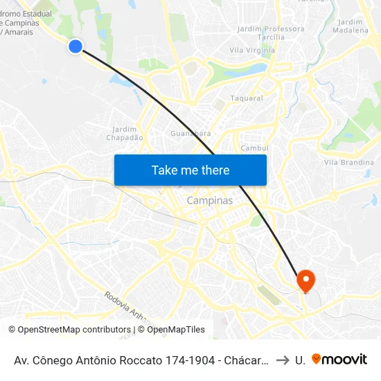 Av. Cônego Antônio Roccato 174-1904 - Chácaras Campos Dos Amarais Campinas - SP 13082-015 Brasil to Unip map