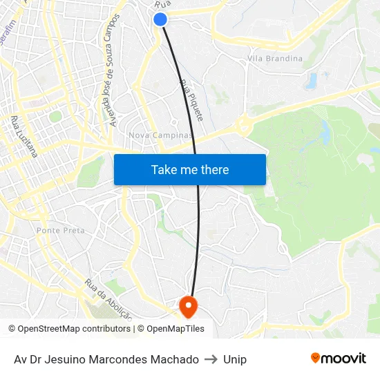 Av Dr Jesuino Marcondes Machado to Unip map