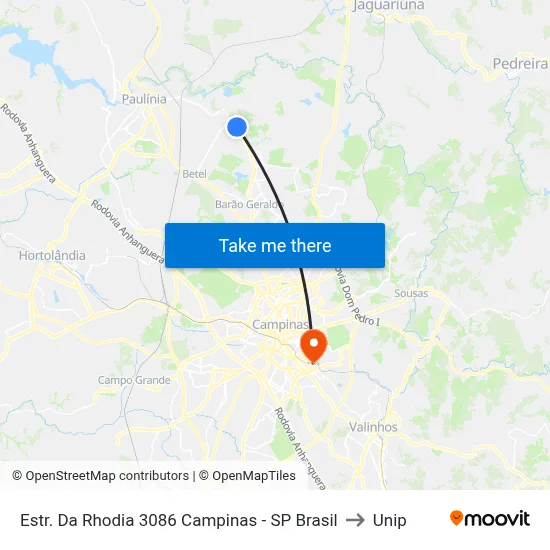 Estr. Da Rhodia 3086 Campinas - SP Brasil to Unip map