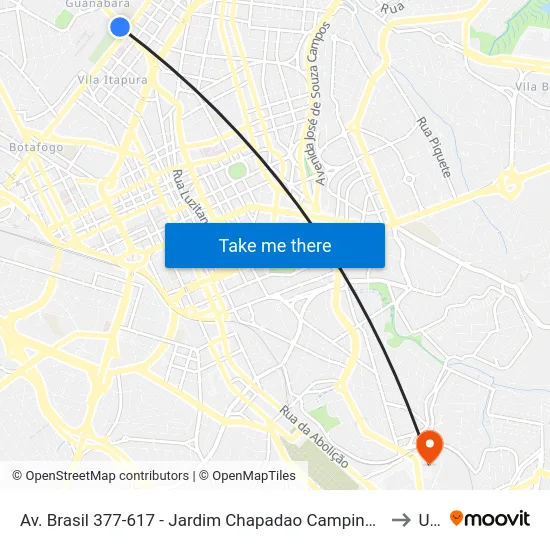 Av. Brasil 377-617 - Jardim Chapadao Campinas - SP 13070-178 Brasil to Unip map