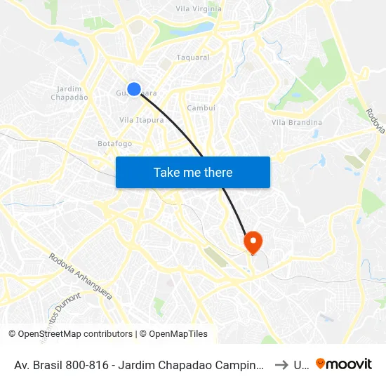 Av. Brasil 800-816 - Jardim Chapadao Campinas - SP 13070-178 Brasil to Unip map