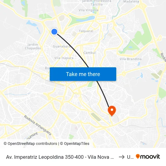 Av. Imperatriz Leopoldina 350-400 - Vila Nova Campinas - SP 13073-035 Brasil to Unip map