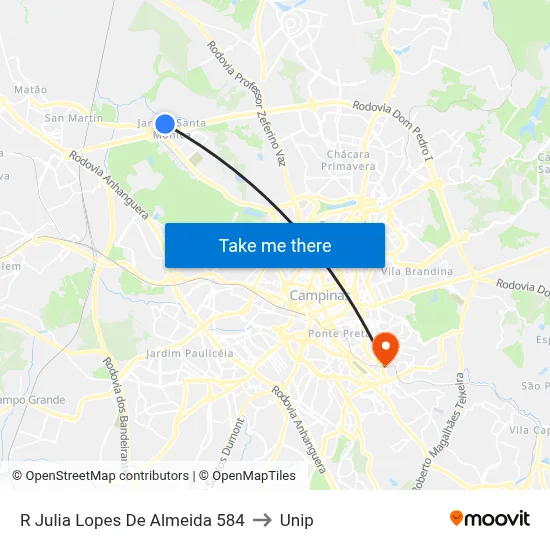 R Julia Lopes De Almeida 584 to Unip map