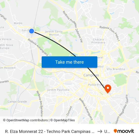 R. Elza Monnerat 22 - Techno Park Campinas - SP Brasil to Unip map