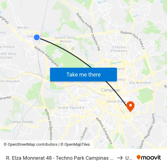 R. Elza Monnerat 48 - Techno Park Campinas - SP Brasil to Unip map