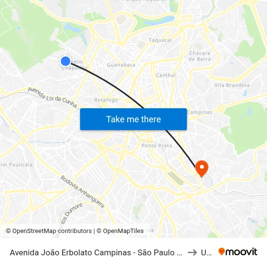 Avenida João Erbolato Campinas - São Paulo 13070 Brasil to Unip map