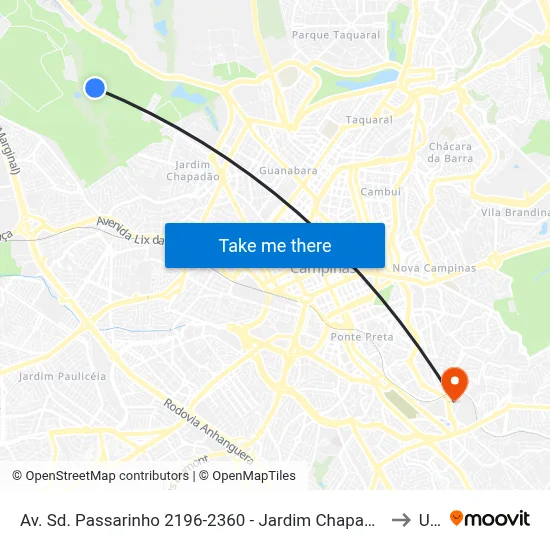 Av. Sd. Passarinho 2196-2360 - Jardim Chapadao Campinas - SP Brasil to Unip map