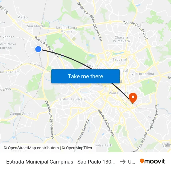 Estrada Municipal Campinas - São Paulo 13068 Brasil to Unip map