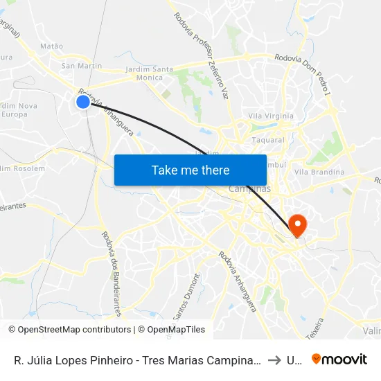 R. Júlia Lopes Pinheiro - Tres Marias Campinas - SP Brasil to Unip map