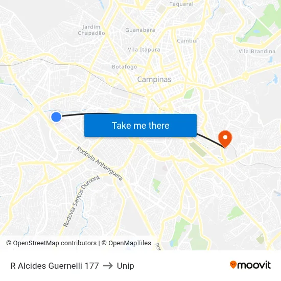 R Alcides Guernelli 177 to Unip map