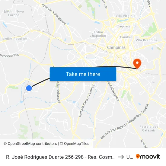 R. José Rodrigues Duarte 256-298 - Res. Cosmos Campinas - SP Brasil to Unip map