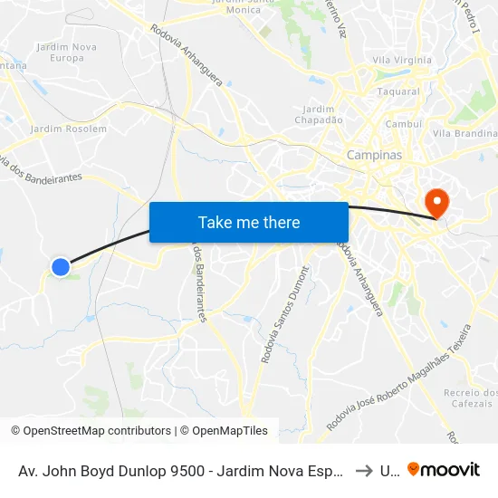 Av. John Boyd Dunlop 9500 - Jardim Nova Esperanca Campinas - SP Brasil to Unip map