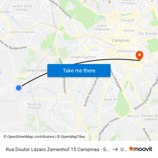 Rua Doutor Lázaro Zamenhof 15 Campinas - São Paulo 13058-372 Brasil to Unip map