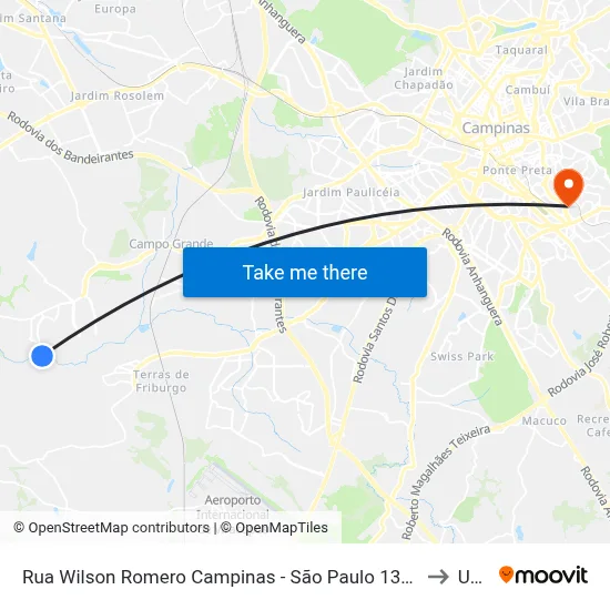 Rua Wilson Romero Campinas - São Paulo 13058 Brasil to Unip map