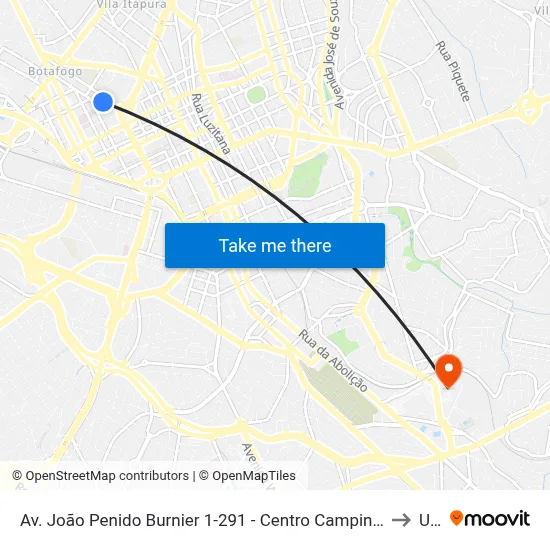 Av. João Penido Burnier 1-291 - Centro Campinas - SP 13013-065 Brasil to Unip map
