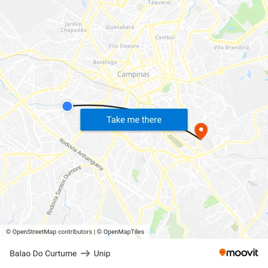 Balao Do Curtume to Unip map