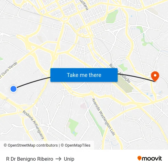 R Dr Benigno Ribeiro to Unip map