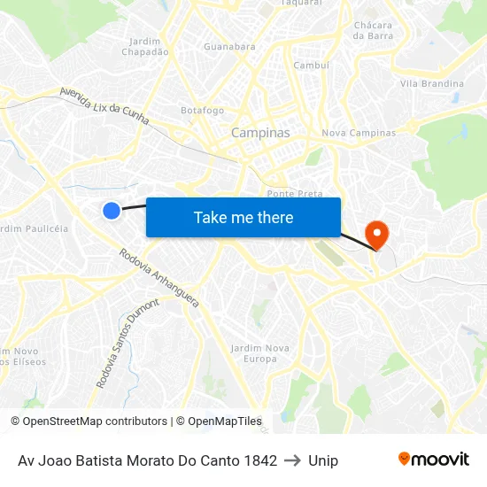 Av Joao Batista Morato Do Canto 1842 to Unip map