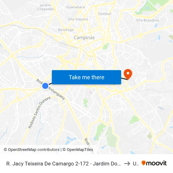 R. Jacy Teixeira De Camargo 2-172 - Jardim Do Lago Campinas - SP 13050-008 Brasil to Unip map