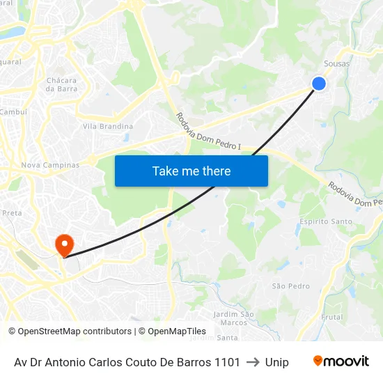 Av Dr Antonio Carlos Couto De Barros 1101 to Unip map