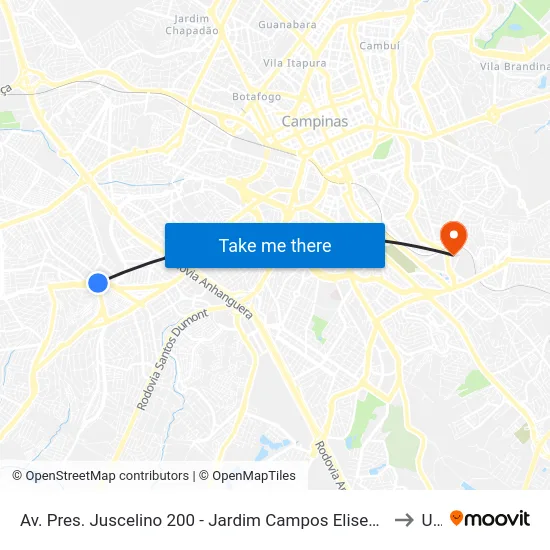 Av. Pres. Juscelino 200 - Jardim Campos Eliseos Campinas - SP 13060-858 Brasil to Unip map