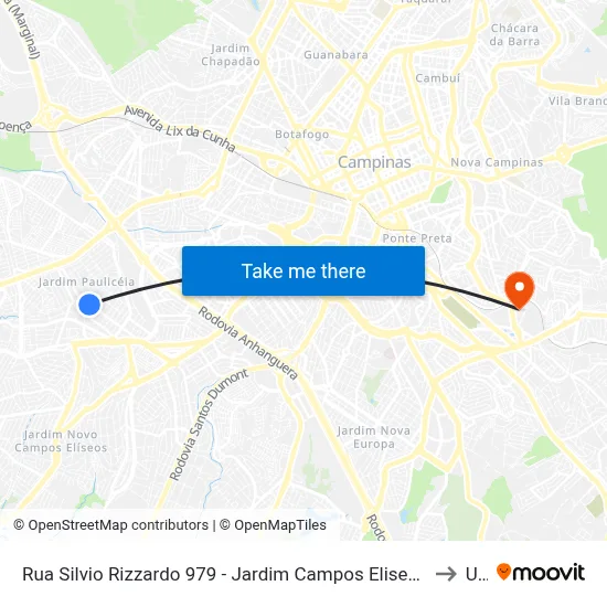 Rua Silvio Rizzardo 979 - Jardim Campos Eliseos Campinas - SP 13060-854 Brasil to Unip map