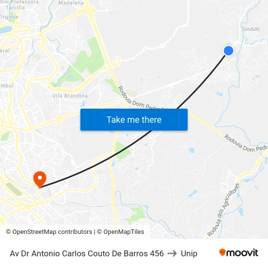 Av Dr Antonio Carlos Couto De Barros 456 to Unip map