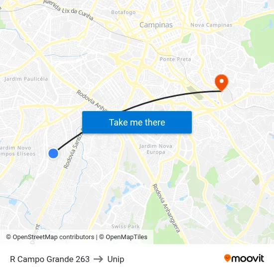 R Campo Grande 263 to Unip map