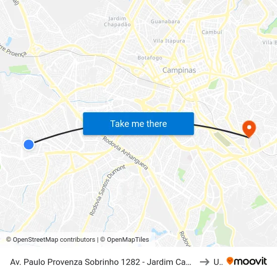 Av. Paulo Provenza Sobrinho 1282 - Jardim Campos Eliseos Campinas - SP 13060-864 Brasil to Unip map