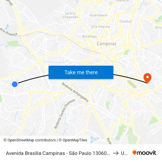 Avenida Brasília Campinas - São Paulo 13060 Brasil to Unip map