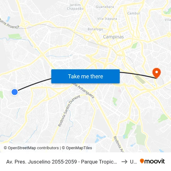 Av. Pres. Juscelino 2055-2059 - Parque Tropical Campinas - SP Brasil to Unip map