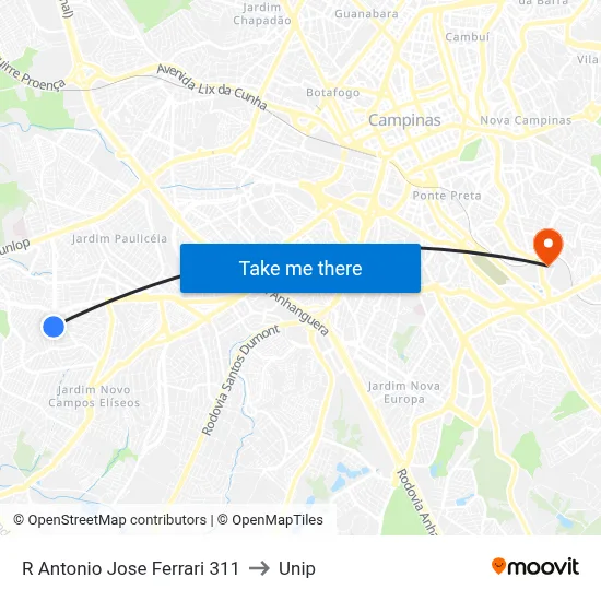 R Antonio Jose Ferrari 311 to Unip map