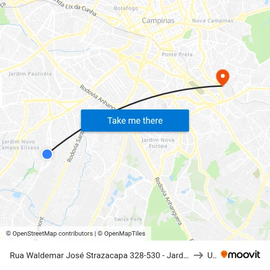 Rua Waldemar José Strazacapa 328-530 - Jardim Indianopolis Campinas - SP Brasil to Unip map