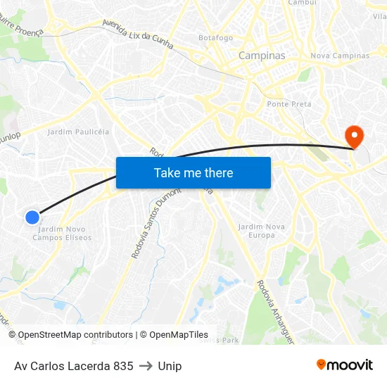 Av Carlos Lacerda 835 to Unip map