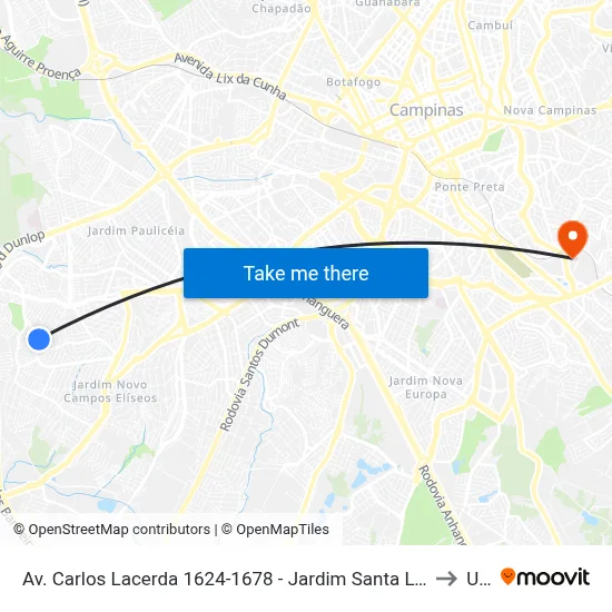Av. Carlos Lacerda 1624-1678 - Jardim Santa Lucia Campinas - SP Brasil to Unip map