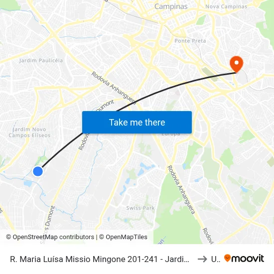R. Maria Luísa Missio Mingone 201-241 - Jardim Amoreiras Campinas - SP 13050-660 Brasil to Unip map