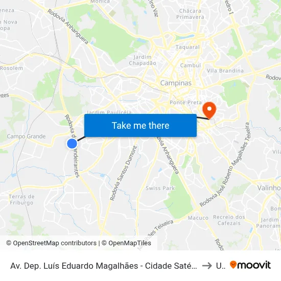 Av. Dep. Luís Eduardo Magalhães - Cidade Satélite Íris Campinas - SP 13059-590 Brasil to Unip map