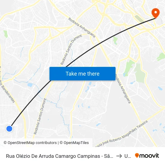 Rua Olézio De Arruda Camargo Campinas - São Paulo Brasil to Unip map