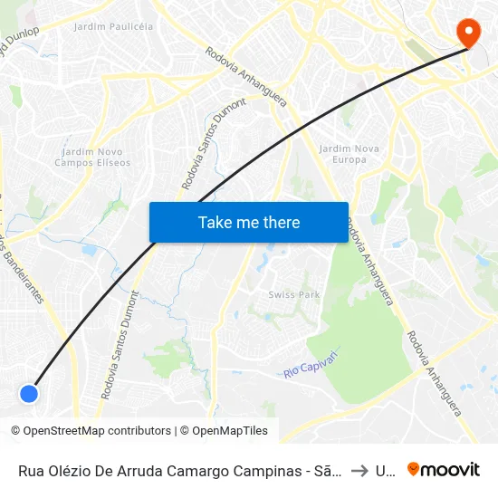 Rua Olézio De Arruda Camargo Campinas - São Paulo Brasil to Unip map