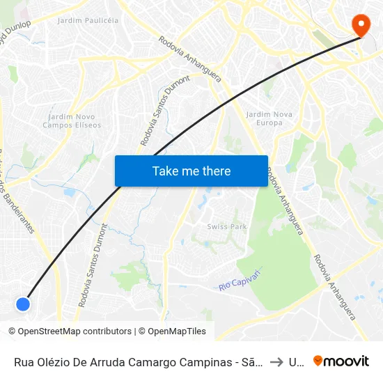 Rua Olézio De Arruda Camargo Campinas - São Paulo Brasil to Unip map
