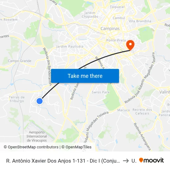 R. Antônio Xavier Dos Anjos 1-131 - Dic I (Conjunto Hab. Monsenhor Luiz Fernan Campinas - SP Brasil to Unip map
