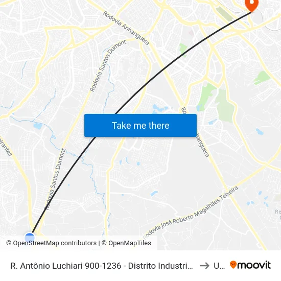 R. Antônio Luchiari 900-1236 - Distrito Industrial Campinas - SP Brasil to Unip map