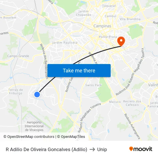 R Adilio De Oliveira Goncalves (Adilio) to Unip map